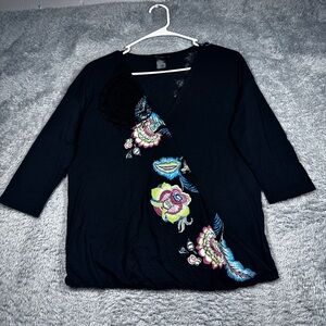 Desigual Black 3/4‎ Sleeve Graphic Blouse